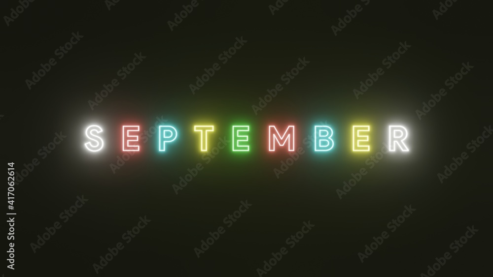 September text neon light colorful on black background simple . 3d illustration rendering . Neon symbol for September