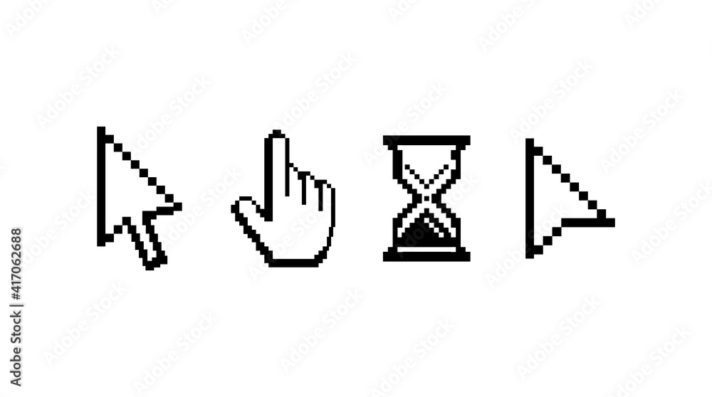 Old computer mouse pointers. Classic pixelated cursors. Abstract arrow