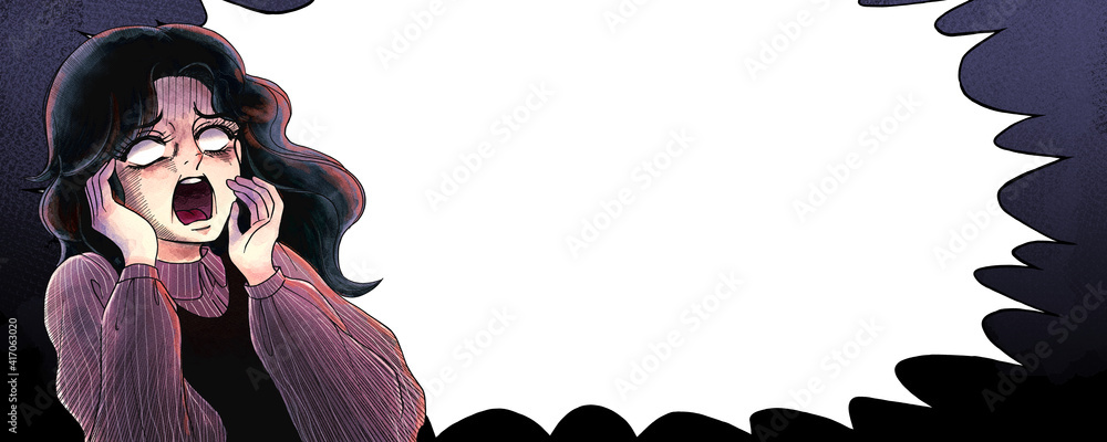 昭和のホラー漫画風 白眼の絶叫する女性 ふきだしバナー Stock Illustration Adobe Stock
