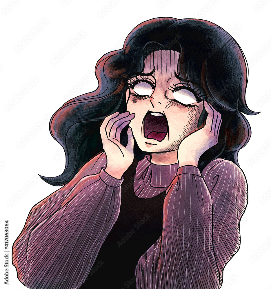 昭和のホラー漫画風 白眼の絶叫する女性 Stock Illustration Adobe Stock