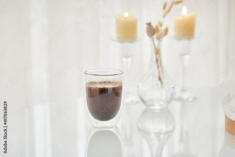 Morning coffee with candles on the white background Morning coffee with candles on the white background
