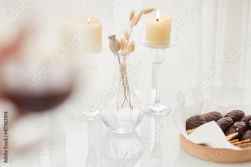 Coffee  candles and marshmallow in chocolate