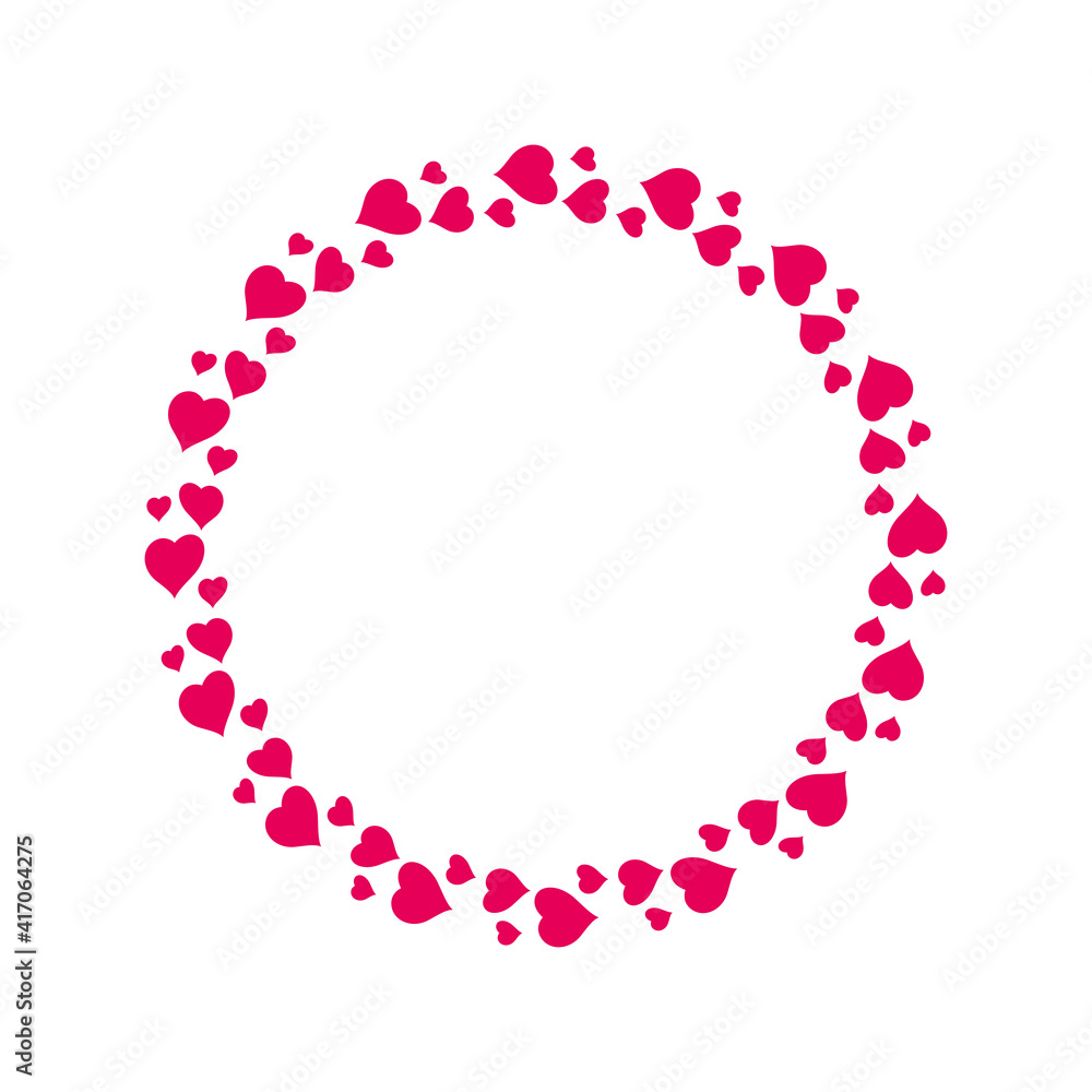 Circular round frame from pink hearts. Flat vector illustration isolated on white. Circular round frame from pink hearts. Flat vector illustration isolated on white.