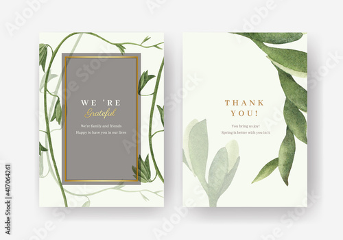 Thank you card template with spring bright concept design watercolor illustration