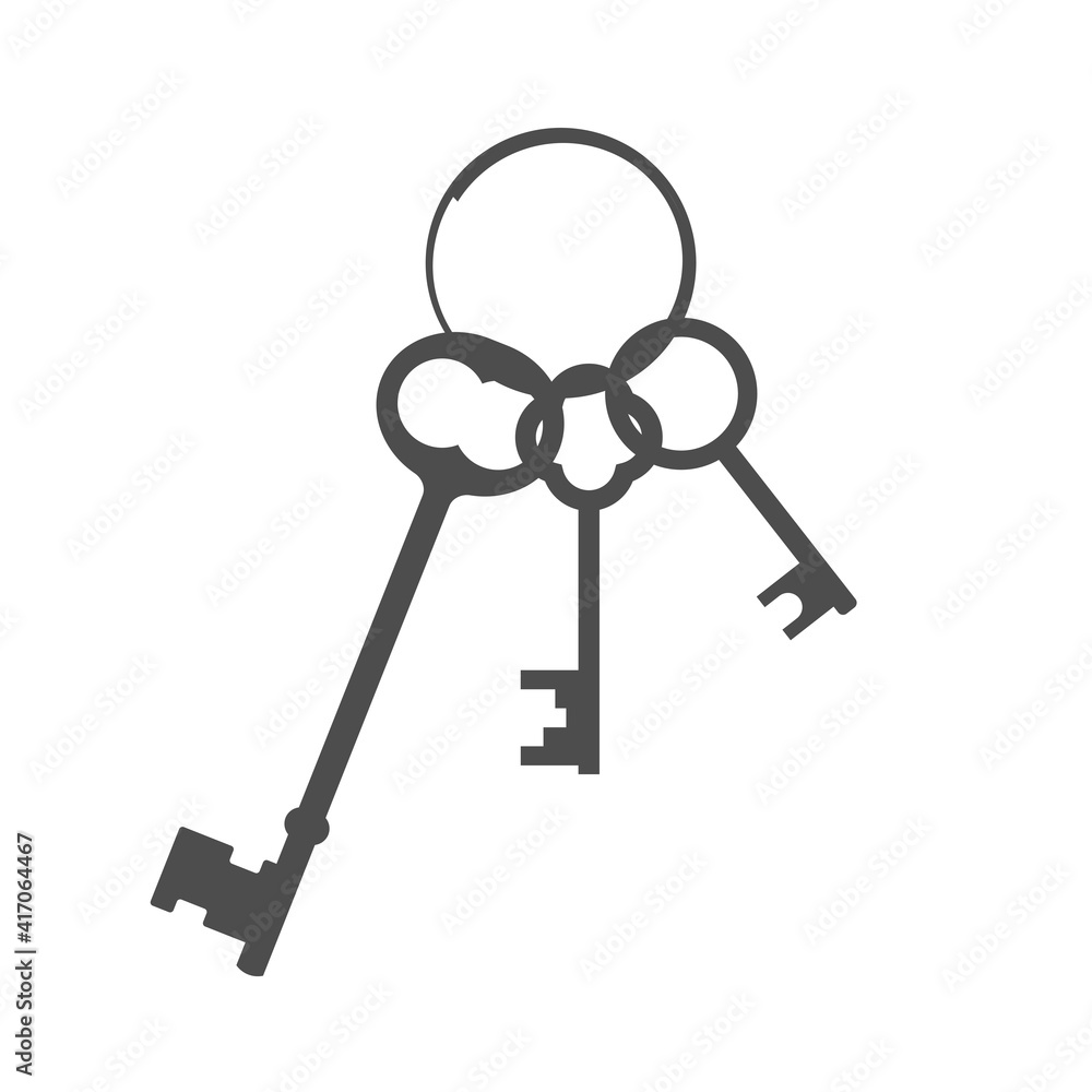 A bunch of keys. Flat vector illustration isolated on white. A bunch of keys. Flat vector illustration isolated on white.