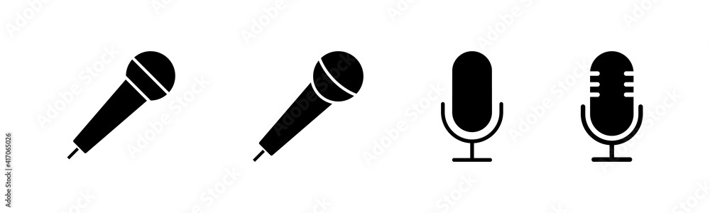 Microphone Icons set. Mic sign. Karaoke microphone icon. Broadcast mic sign Microphone Icons set. Mic sign. Karaoke microphone icon. Broadcast mic sign