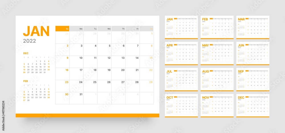Monthly calendar template for 2022 year. Week Starts on Sunday. Wall calendar in a minimalist style. Monthly calendar template for 2022 year. Week Starts on Sunday. Wall calendar in a minimalist style.