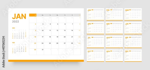 Monthly calendar template for 2022 year. Week Starts on Sunday. Wall calendar in a minimalist style.