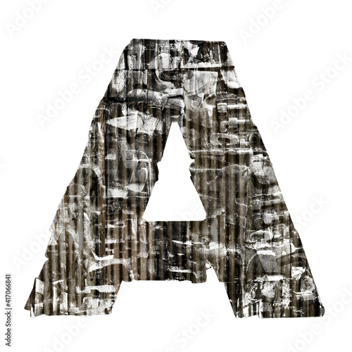 corticated iron letter A isolated 