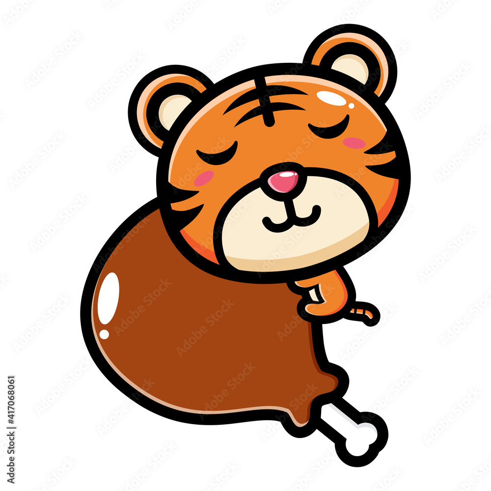 cute tiger animal cartoon vector design hugging big meat cute tiger animal cartoon vector design hugging big meat