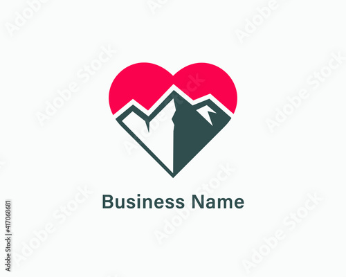 flat heart mountain logo design