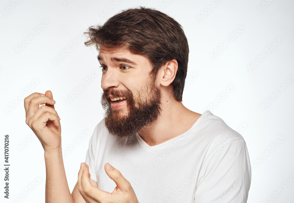man on white background cropped view white t-shirt Copy Space man on white background cropped view white t-shirt Copy Space