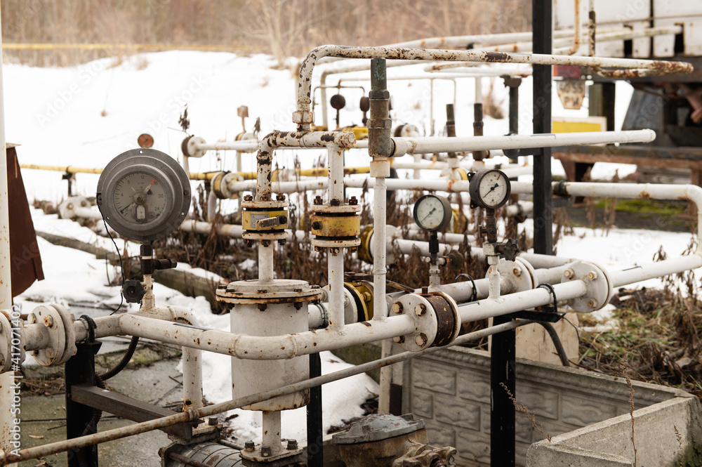 old gas installation at a filling station, gas pipeline, old pipes old gas installation at a filling station, gas pipeline, old pipes