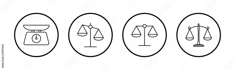 Scales icons set. Law scale icon. Scales vector icon. Justice Scales icons set. Law scale icon. Scales vector icon. Justice