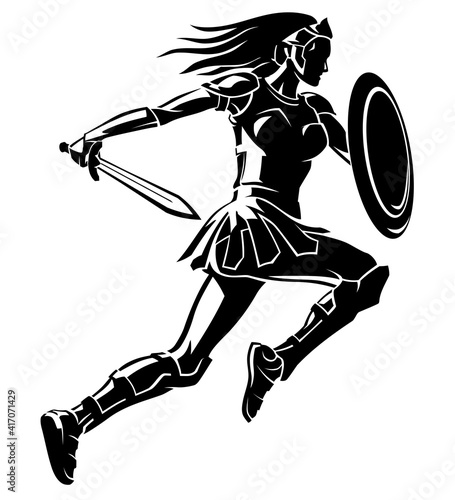 Female Medieval Warrior, Shadowed Illustration