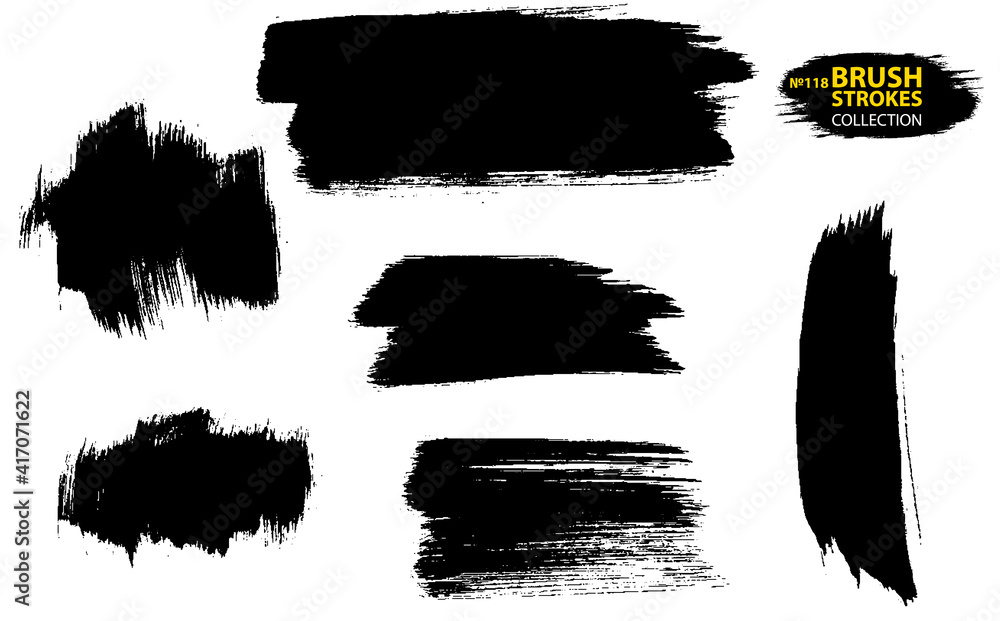 Set of vector brush strokes. Set of black paint, ink, grunge, dirty brush strokes. Dirty artistic design element. Set of four black grunge banners for your design. Vector paintbrush set. 