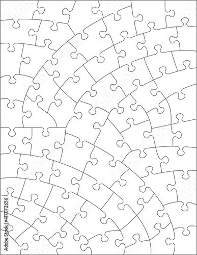 Jigsaw puzzle blank template or cutting guidelines of irregular hand-cut style transparent pieces. Pieces are easy to separate for vector mode (every piece is a single shape).

