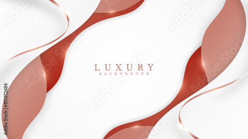 Elegant abstract copper curve line background with shiny elements. rose shades. Realistic luxury paper cut style 3d modern concept. vector illustration for design.
