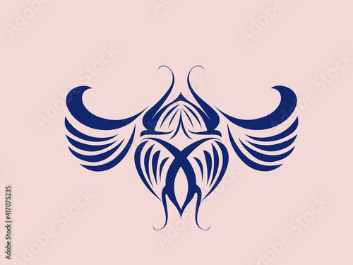 Scarab beetle insect icon.Flying wings bug.Animal shape isolated on light background.Flat color.Vector illustration.Abstract decorative style.Ornamental elements.