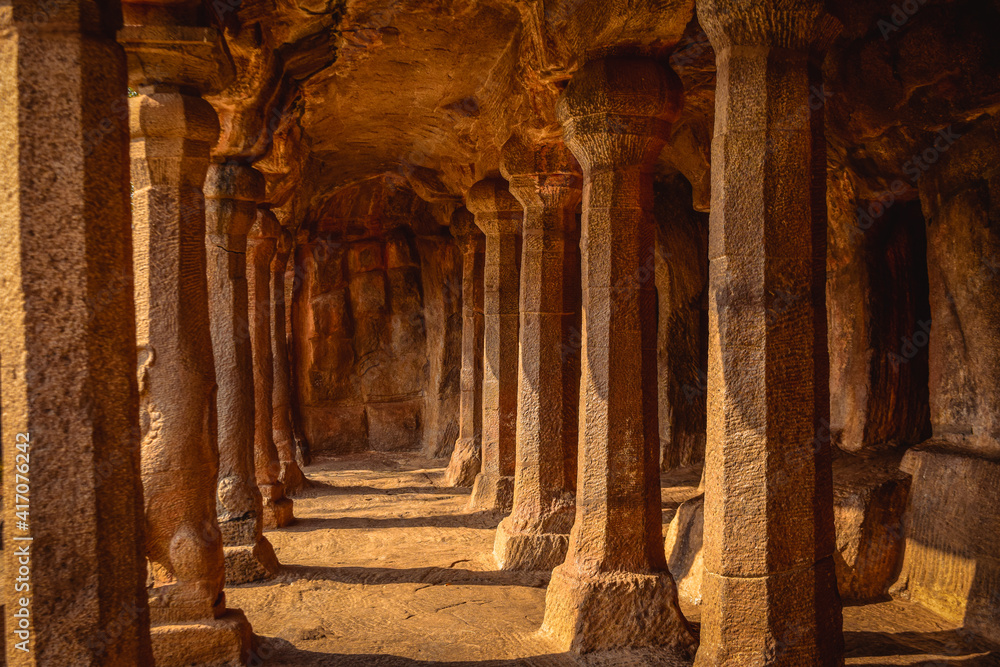 Largest rock reliefs in Asia - Krishna Mandapam is UNESCO World Heritage Site located at Mamallapuram or Mahabalipuram in Tamil Nadu, India