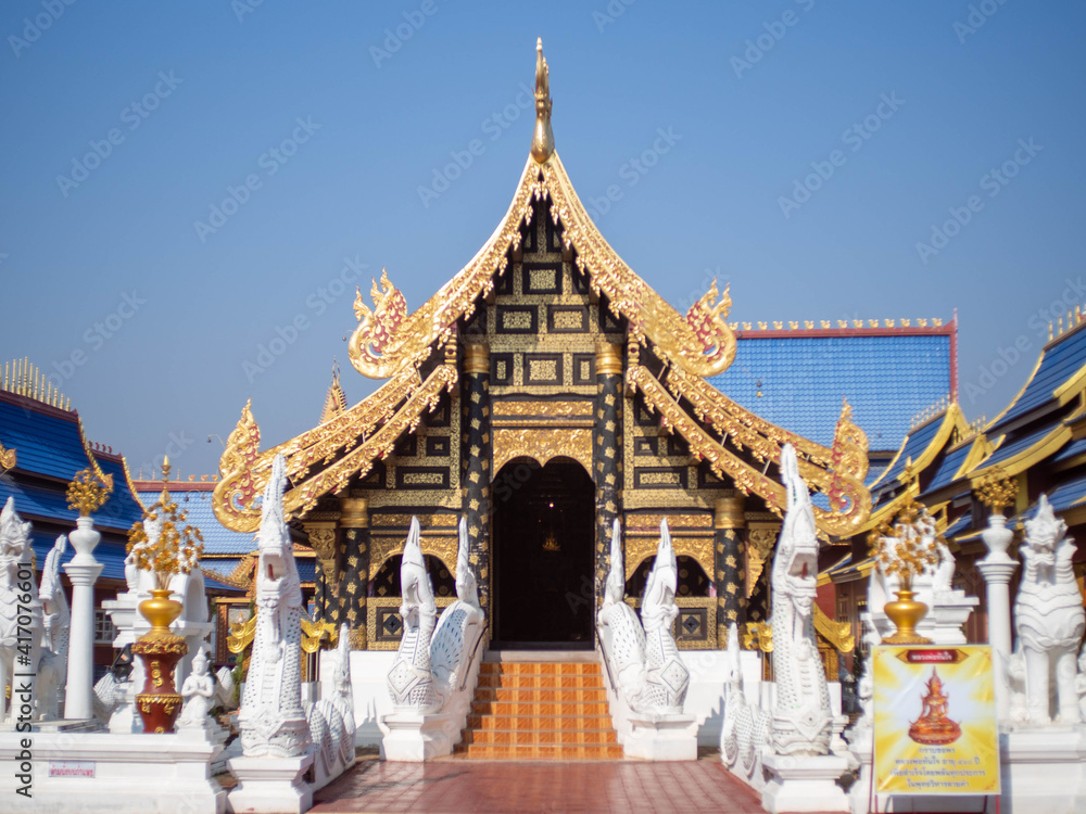 Atmosphere in the temples of Thailand At Temple name is Wat Pipat Mongkol, Thungsaliam, Sukhothai, Thailand  in 26 February 2021.