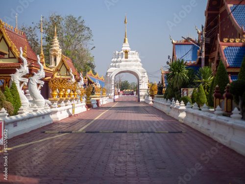 Atmosphere in the temples of Thailand At Temple name is Wat Pipat Mongkol, Thungsaliam, Sukhothai, Thailand in 26 February 2021.