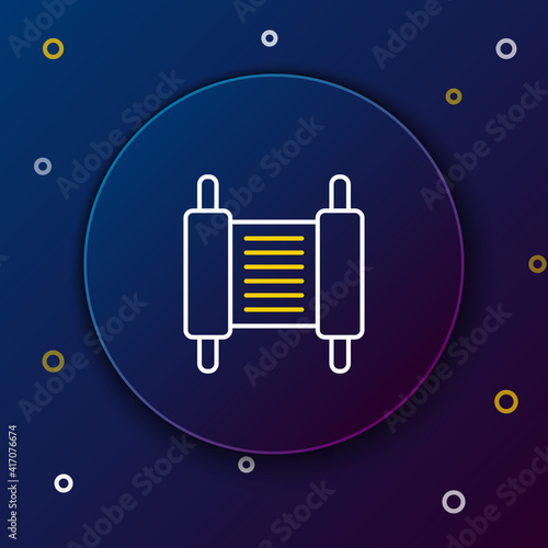 Line Torah scroll icon isolated on blue background. Jewish Torah in expanded form. Star of David symbol. Old parchment scroll. Colorful outline concept. Vector.