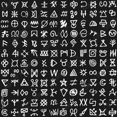 Set of runes symbols. Ancient occult symbols, vikings like letters on white