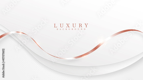 Elegant abstract copper curve line background with shiny elements. rose shades. Realistic luxury paper cut style 3d modern concept. vector illustration for design.
