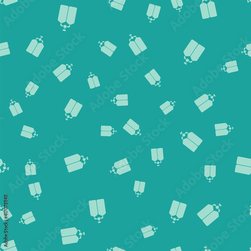 Green Aqualung icon isolated seamless pattern on green background. Oxygen tank for diver. Diving equipment. Extreme sport. Diving underwater equipment. Vector.