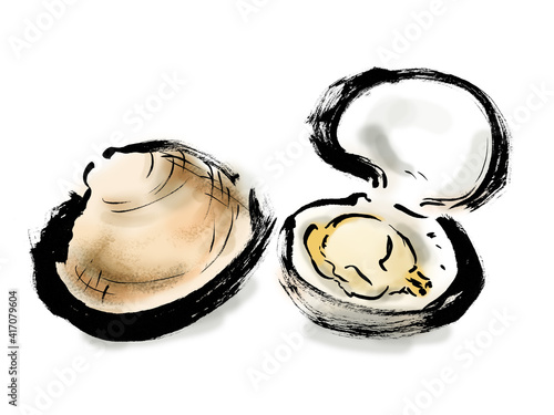 あさりの和風手描きイラスト