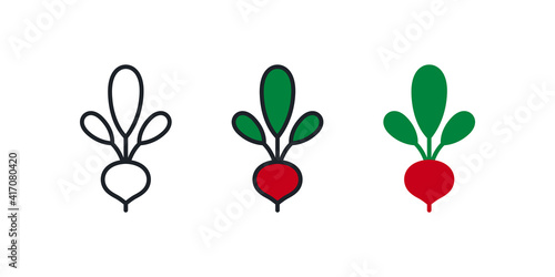 Beetroot icon. Linear color icon, contour, shape, outline isolated on white. Thin line. Modern design. Vector set. Illustrations of vegetables.