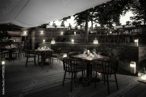 Inside Garden Pub & Restaurant - black and white 3d visualization © 4th Life Photography
