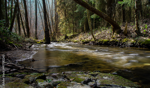 Beautiful landscape photo of the Sahrbach river in sunshine