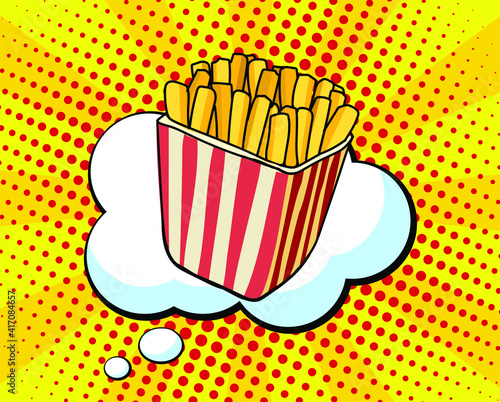 Hand drawn french fries.Vector Fast Food sketch. Comic book style, pop art retro vector illustration
