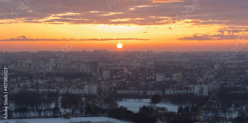 Minsk roofs of houses at sunset