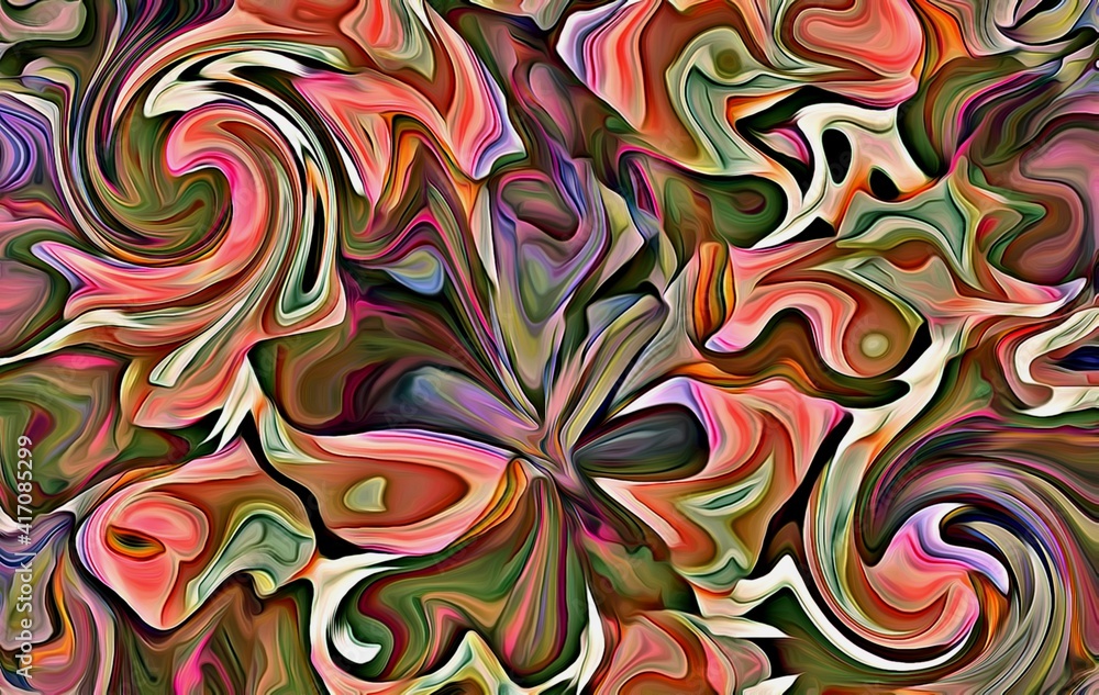 Abstract background. Psychedelic fractal, texture of brush strokes of colored paint of blurred lines and spots of different shapes and sizes Abstract background. Psychedelic fractal, texture of brush strokes of colored paint of blurred lines and spots of different shapes and sizes