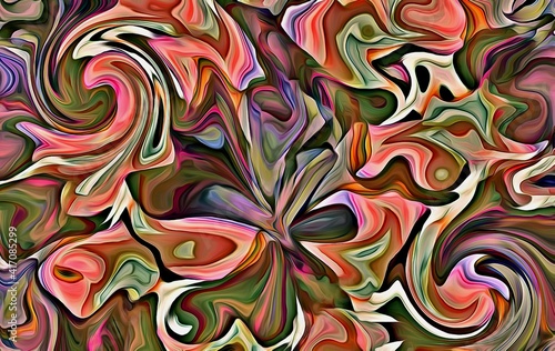 Fototapeta Naklejka Na Ścianę i Meble -  Abstract background. Psychedelic fractal, texture of brush strokes of colored paint of blurred lines and spots of different shapes and sizes