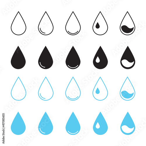 Blue water drop icon set