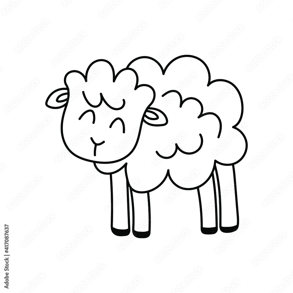 Spring sheep doodle. linear vector illustration. hand-drawn symbols and style objects . Cute lamb. Simple, black animal drawing for sticker, decor, postcard, badge, coloring book, logo Spring sheep doodle. linear vector illustration. hand-drawn symbols and style objects . Cute lamb. Simple, black animal drawing for sticker, decor, postcard, badge, coloring book, logo