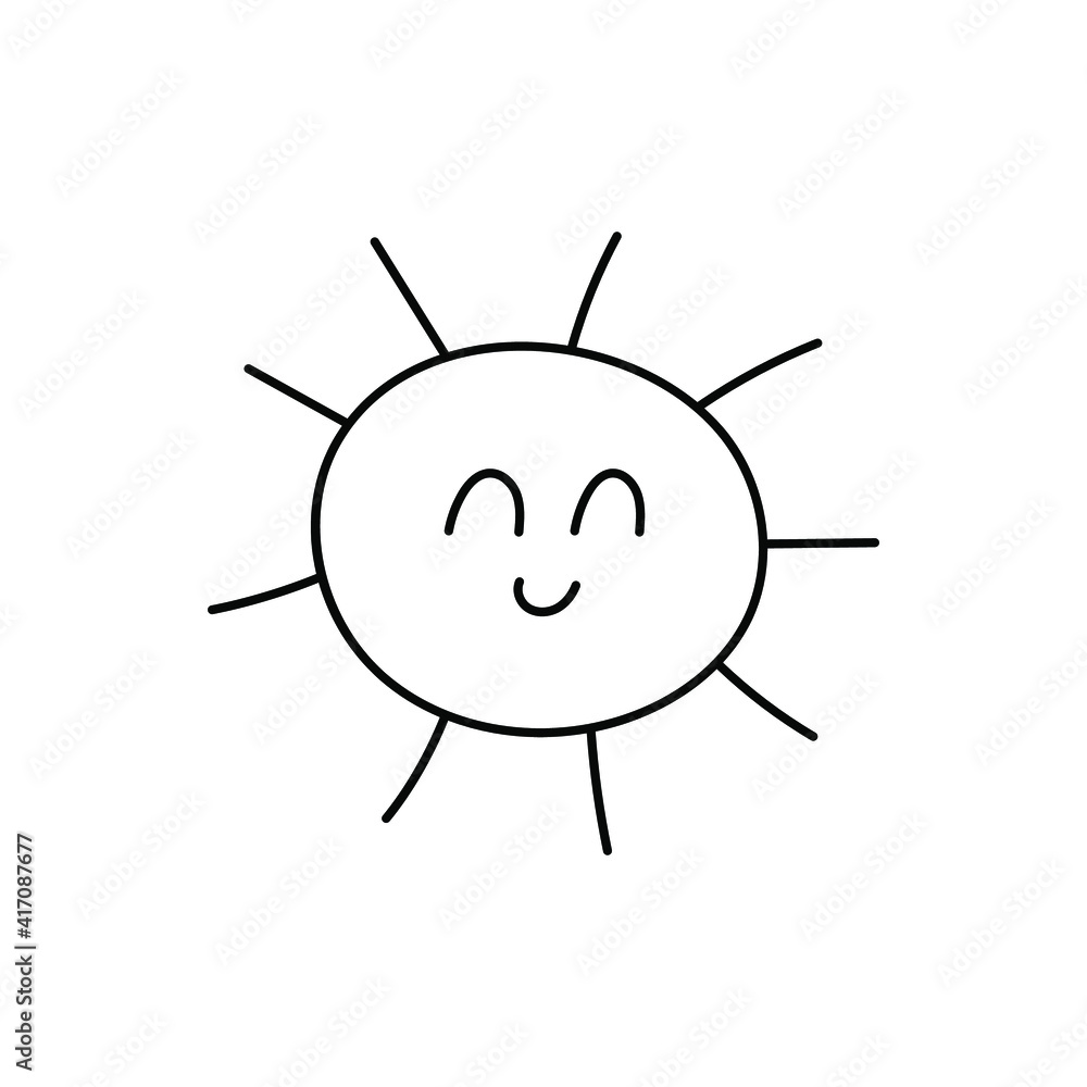 doodle with a cheerful sun. Linear vector illustration of a star with a smile. hand drawn style symbols and objects . simple, black drawing for sticker, decor, postcard, icon, coloring page, logo doodle with a cheerful sun. Linear vector illustration of a star with a smile. hand drawn style symbols and objects . simple, black drawing for sticker, decor, postcard, icon, coloring page, logo