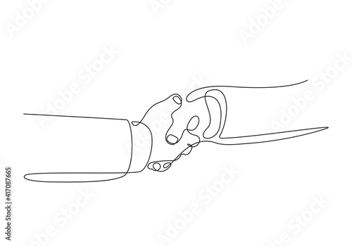 Handshake of Business Partners Line Art Drawing. Business Concept Minimal One Line Illustration. Hands Couple Continuous Line Drawing. Modern Minimalist Contour Illustration. Vector EPS 10. photo