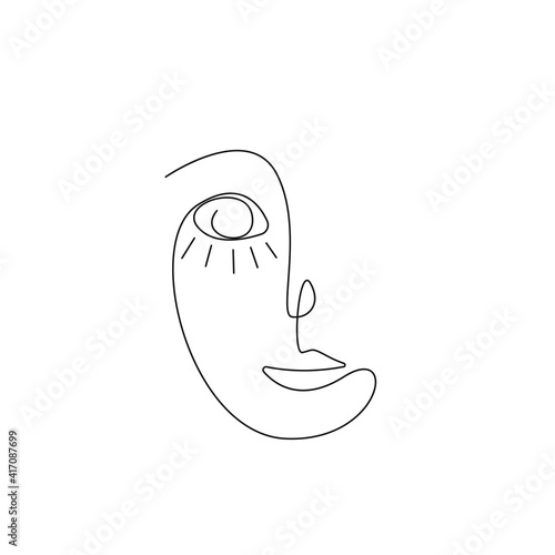 Abstract Face One Line Drawing. Modern Abstract Portrait. Trendy Minimalist Illustration. Black And White Abstract Poster. Vector EPS 10.