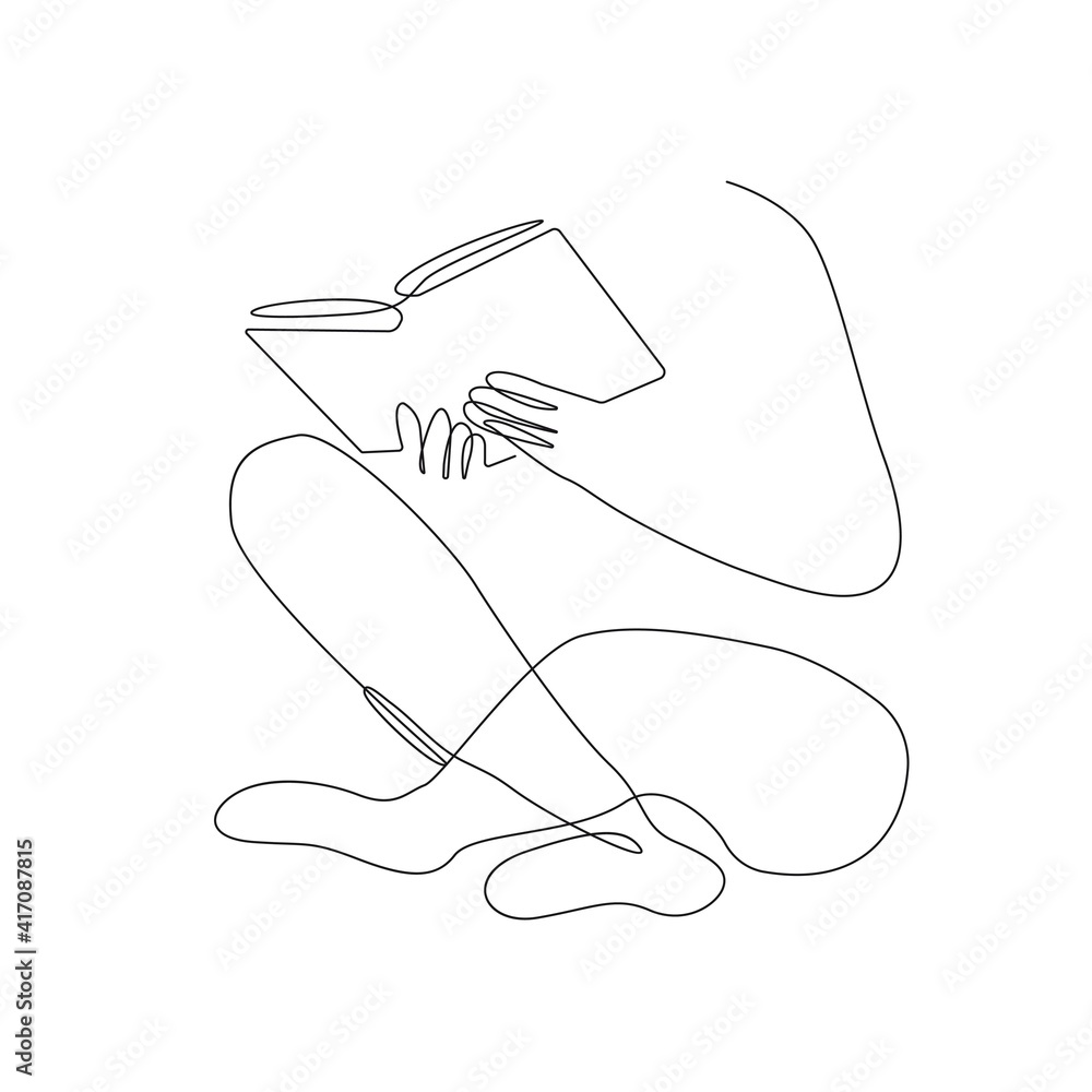 Woman Reading Continuous Line Drawing. Girl Reading One Line Drawing. Woman with Book Abstract Minimalist Illustration. Vector EPS 10. Woman Reading Continuous Line Drawing. Girl Reading One Line Drawing. Woman with Book Abstract Minimalist Illustration. Vector EPS 10.