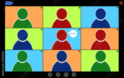 Videokonferenz mit neun Teilnehmern auf einem Computerbildschirm