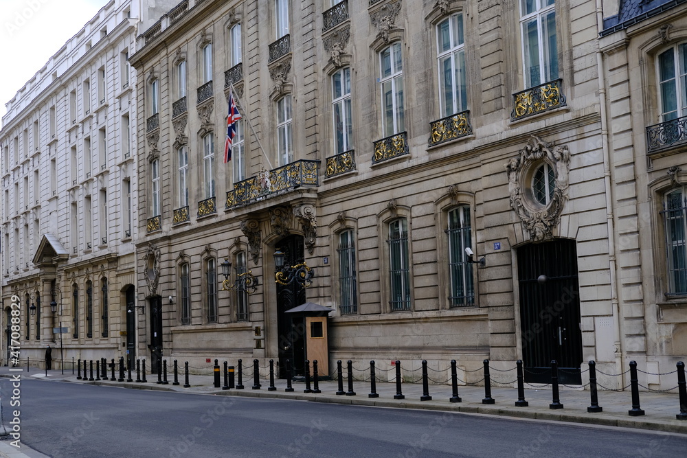 The embassy of the United Kingdom in Paris. february 2021