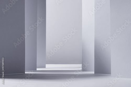 Modern simple white grey abstract background with stripes, perspective, light and shadow as abstract city or scene. © finepoints