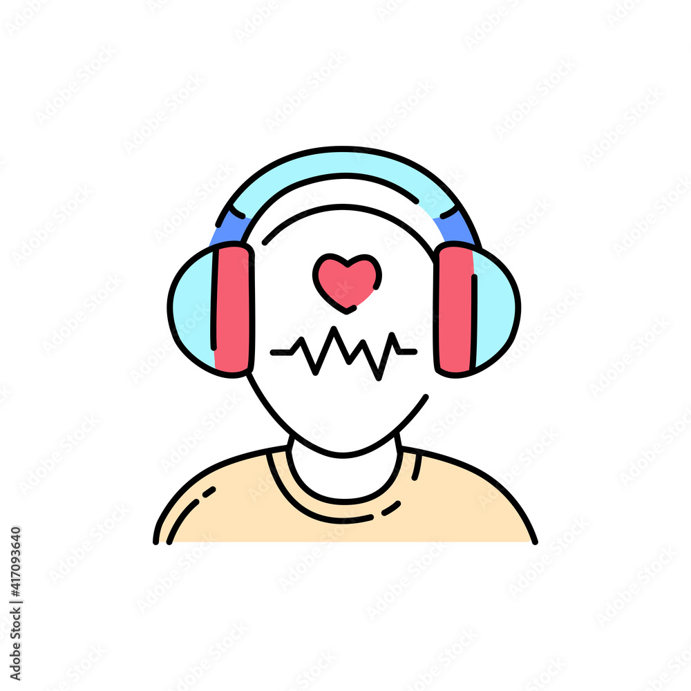 Listen music asmr color line icon. Autonomous sensory meridian response, sound waves as a symbol of enjoying sounds. Editable stroke.