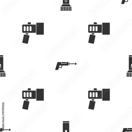 Set Flashlight, Fishing harpoon and on seamless pattern. Vector.
