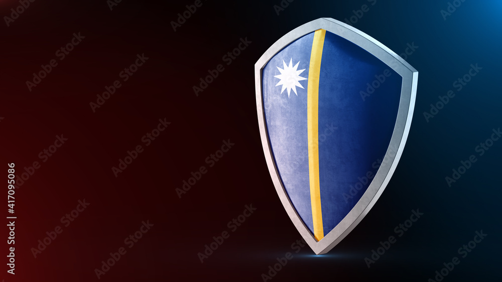 Steel armor painted as Nauru flag. Protection shield and safeguard concept. Safety badge. Security label and Defense sign. Force and strong symbol. Steel armor painted as Nauru flag. Protection shield and safeguard concept. Safety badge. Security label and Defense sign. Force and strong symbol.
